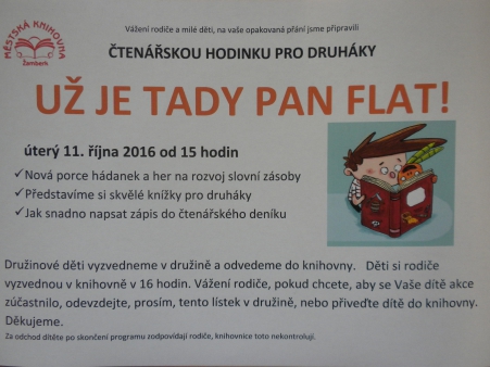 UŽ JE TADY PAN FLAT! - Čtenářská hodinka pro druháky